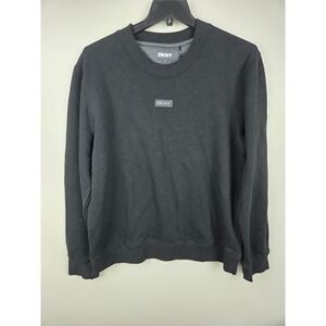 DKNY Mens Crewneck Sweatshirt Black Rubberized Logo Patch DK35LK2076 Size S NWT